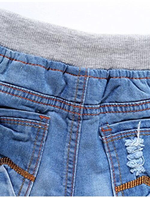 LITTLE-GUEST Baby Boys Drawstring Waistband Jeans Toddler Pull on Denim Pants B103