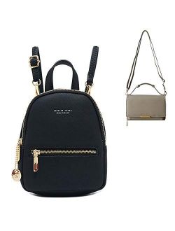 Women's Mini Backpack Purse Small Crossbody Shoulder Bag Cell Phone Wallet - Grey + Black