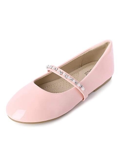 SANDALUP Little Girls Dress Shoes Ballet Flats Inlaid with Pearl and Rhinestone Strap