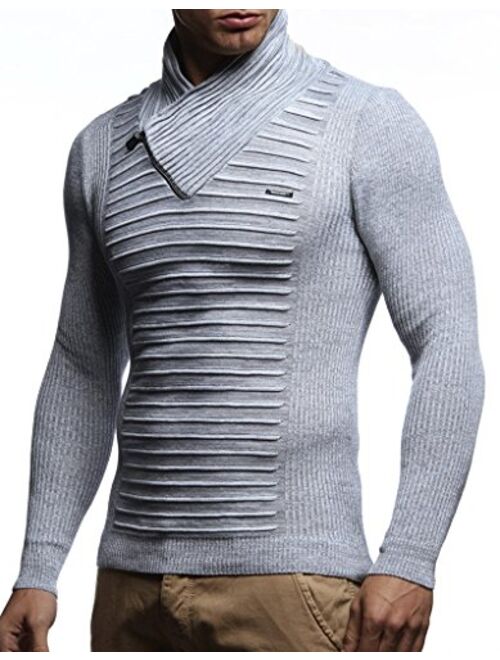 Leif Nelson Men’s Knitted Pullover | Long-sleeved slim fit shirt | Basic winter sweatshirt with shawl collar for Men