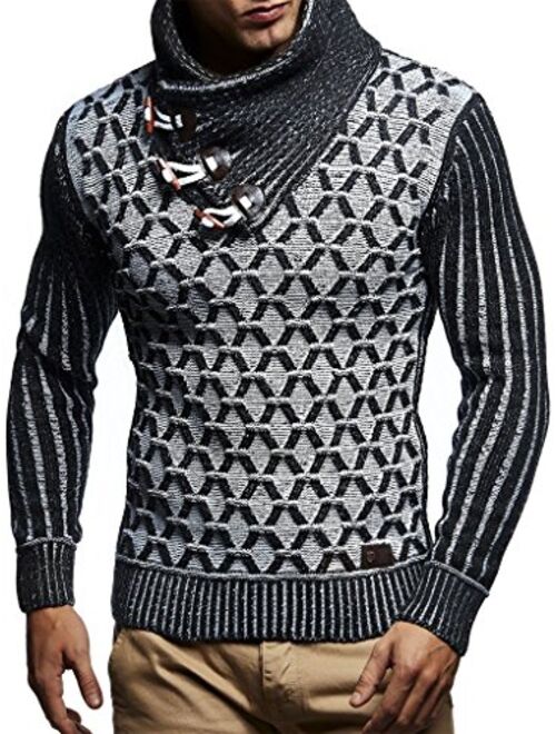 Leif Nelson Men’s Knitted Pullover | Long-sleeved with geometric pattern | Winter pullover with shawl collar for Men