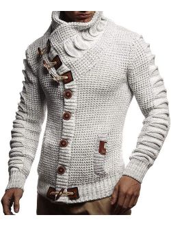 Men's Stylish Knit Sweater With Buttons | Knitted Sweatshirt Pullover | LN5585; XX-Large, Ecru-Gray