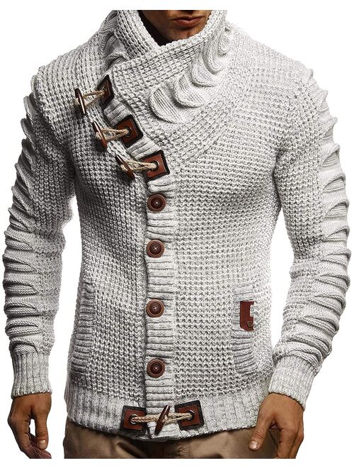 LEIF NELSON Men's Stylish Knit Sweater With Buttons | Knitted Sweatshirt Pullover | LN5585; XX-Large, Ecru-Gray