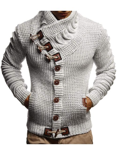 LEIF NELSON Men's Stylish Knit Sweater With Buttons | Knitted Sweatshirt Pullover | LN5585; XX-Large, Ecru-Gray