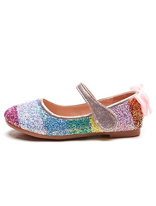 Minibella Girl's Rainbow Glitter Ballet Flats Princess Mary Jane Dress Shoes