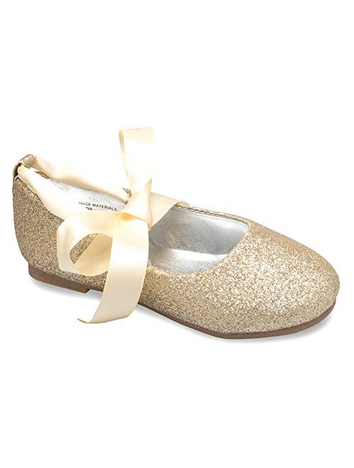 OLIVIA K Girls Adorable Ballerina Mary Jane Flats Ribbon Tie Shoes 