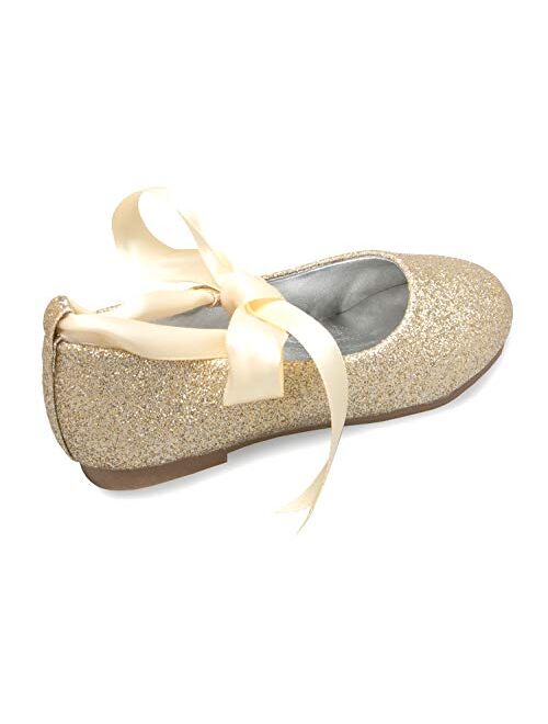 Olivia K Girls Adorable Ballerina Mary Jane Flats Ribbon Tie Shoes