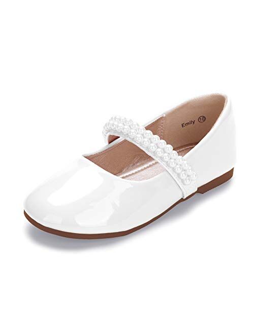 HEHAINOM Toddler Little Kid Girls Dress Shoes Mary Jane Ballet Ballerina Flats Wedding with Pearls Strap