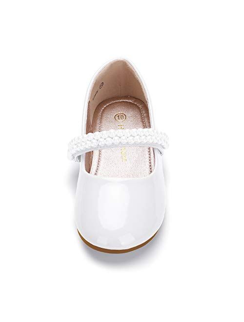 HEHAINOM Toddler Little Kid Girls Dress Shoes Mary Jane Ballet Ballerina Flats Wedding with Pearls Strap