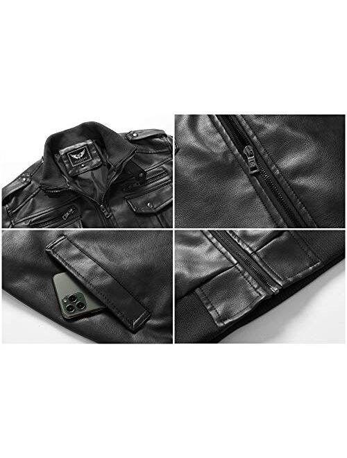 JYG Men's Vintage Stand Collar Faux Leather Jacket
