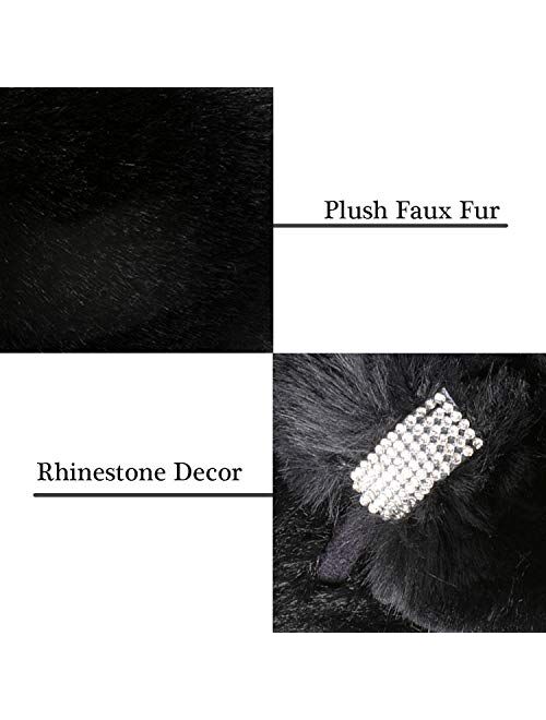 RockDove Women's Rhinestone Faux Fur Flip Flop House Slipper with Memory Foam