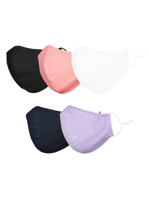 DALIX Cloth Face Mask Reuseable Washable in Assorted Colors Made in USA - L-XL Size (5 Pack)
