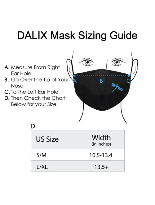 DALIX Womens Embroidered Dragonfly Cloth Face Masks Reuseable Washable in Black Made in USA