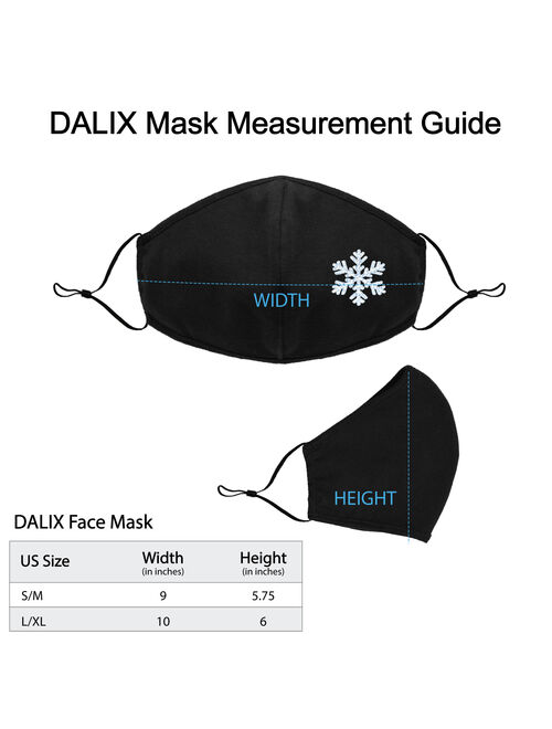 DALIX Snowflake Embroidered Cloth Face Mask Reuseable Washable in Black Made in USA - Size in S-M