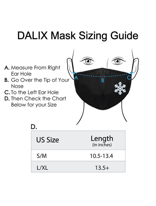DALIX Snowflake Embroidered Cloth Face Mask Reuseable Washable in Black Made in USA - Size in S-M