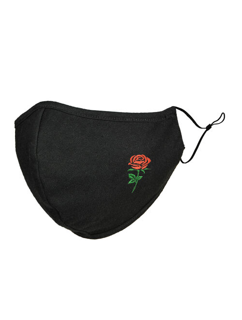 DALIX Black Embroidered Rose Cloth Womens Face Mask Made in USA S-M