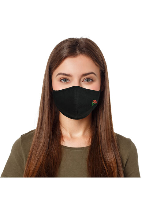 DALIX Black Embroidered Rose Cloth Womens Face Mask Made in USA S-M