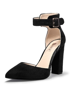 Women's IN4 Pedazo High Block Heels Pumps Pointed Closed Toe Ankle Strap Dress Wedding Shoes