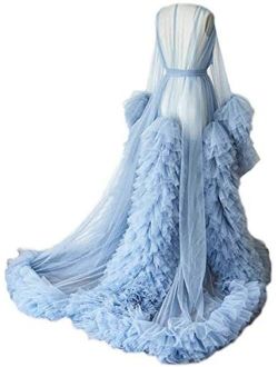 Michealboy Ladies Dressing Gown Perspective Sheer Long Robe Puffy Tulle Robe Sheer for Maternity Photoshoot