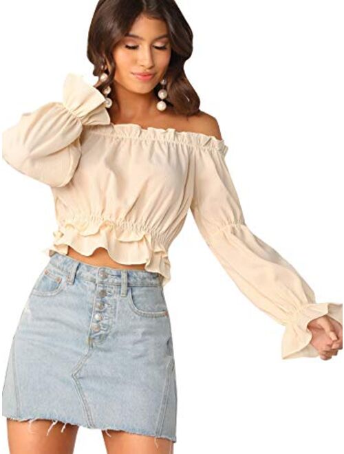 SheIn Off Shoulder Long Sleeve frill Trim Blouses Top