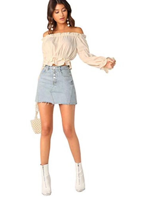SheIn Off Shoulder Long Sleeve frill Trim Blouses Top