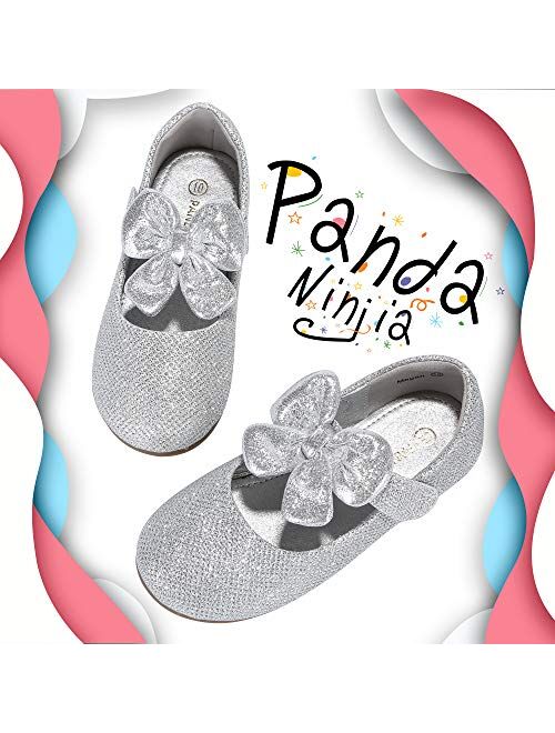 PANDANINJIA Toddler/Little Kid Girl's Felicia Dress Mary Jane Ballet Flats Bow Rhinestone Wedding Party School Ballerina Flat Shoes