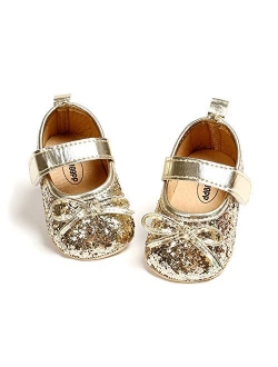 BEBARFER Infant Baby Girls Shoes Mary Jane Flats Anti-Slip Sole Toddler White Dress Shoes