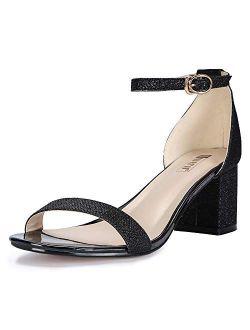 Women's Cookie-LO Low Block Heels Chunky Sandals Ankle Strap Wedding Dress Pump Shoes