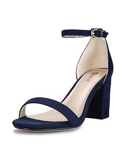 IDIFU Cookie-MI Block Heels 3 Inch Sandals Chunky Open Toe Heel Wedding Homecoming Dress Shoes For Women Brides Ladies 