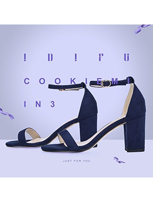 IDIFU Women's Cookie-MI Block Heels Sandals 3 Inch Chunky Open Toe Ankle Strap Wedding Dress Pump Shoes
