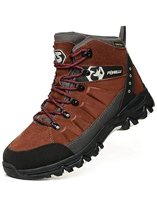Foxelli Men’s Hiking Boots – Waterproof Suede Leather Hiking Boots for Men, Breathable, Comfortable & Lightweight Hiking Shoes