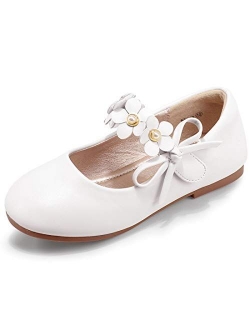 PANDANINJIA Girls Toddler/Little Kid Flora Dress Flats Shoes Pearls Bow Flower Girl Ballet Flat Mary Jane
