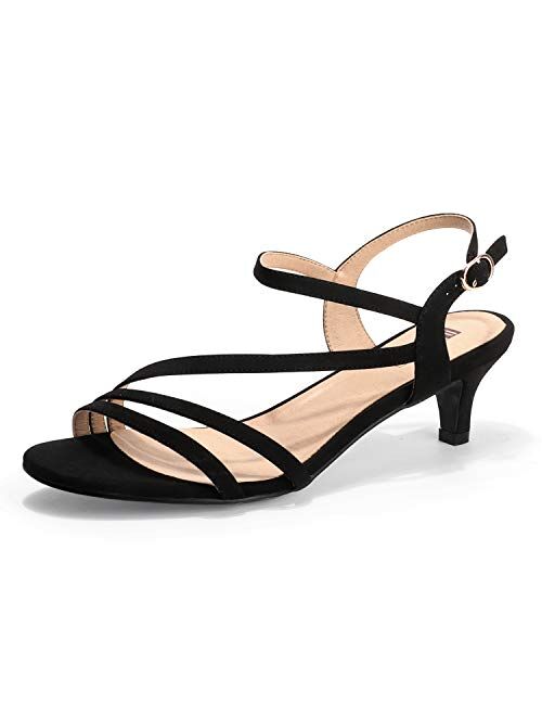 IDIFU Women's Strappy Heels Sandals 2 Inch Low Kitten Heel Open Toe Ankle Strap Wedding Bride Dress Shoes