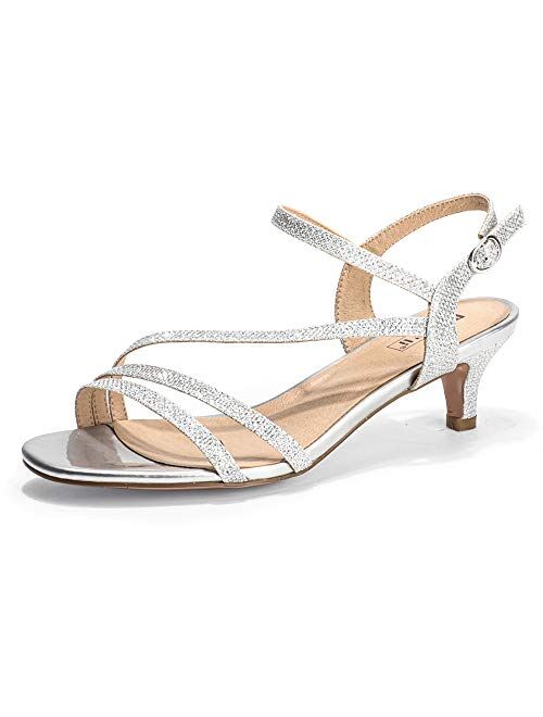 IDIFU Women's Strappy Heels Sandals 2 Inch Low Kitten Heel Open Toe Ankle Strap Wedding Bride Dress Shoes