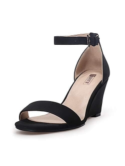 Women's Classic Wedge Heels Sandals 3 Inch Ankle Strap Open Toe Evening Dress Wedding Shoes