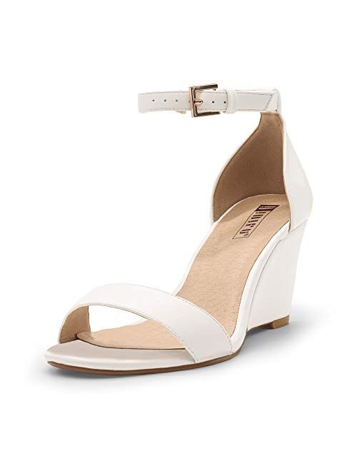IDIFU Women's Classic Wedge Heels Sandals 3 Inch Ankle Strap Open Toe Evening Dress Wedding Shoes
