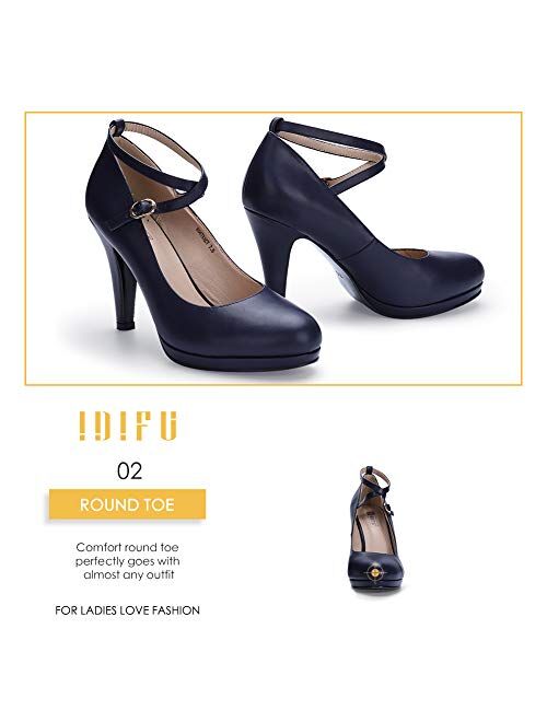IDIFU Women's Tracy Crisscross Strap Platform High Heels Pumps Elegant Round Toe Prom Party Shoes