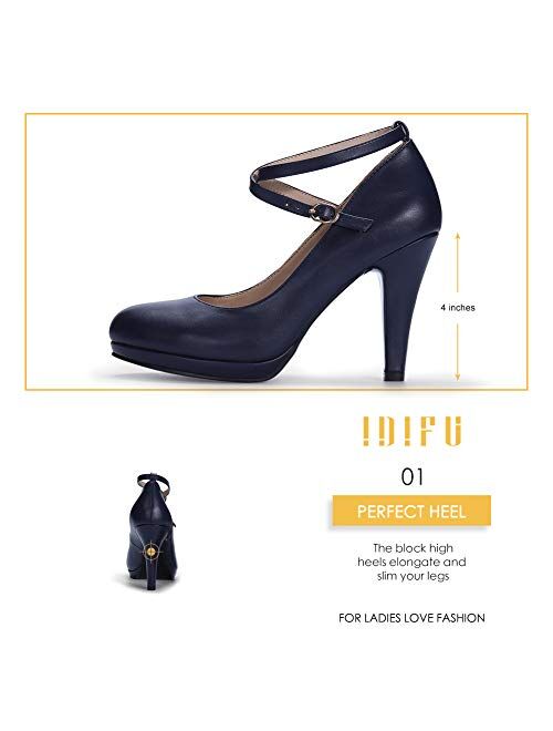 IDIFU Women's Tracy Crisscross Strap Platform High Heels Pumps Elegant Round Toe Prom Party Shoes