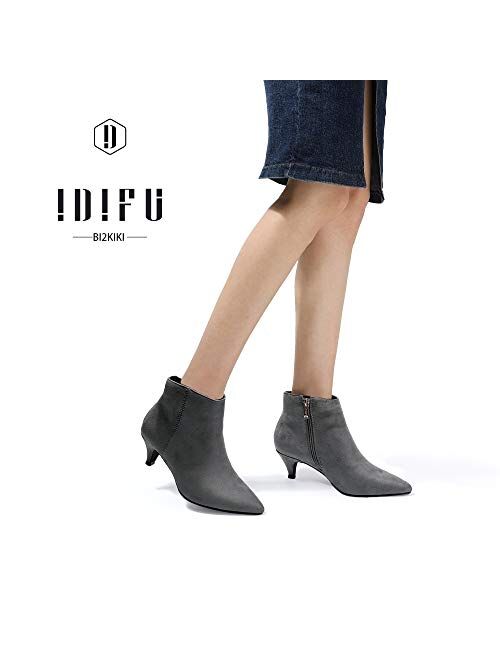 IDIFU Women's Kiki Dress Pointed Toe Ankle Booties Side Zipper Low Heels Short Boots