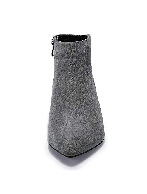 IDIFU Women's Kiki Dress Pointed Toe Ankle Booties Side Zipper Low Heels Short Boots