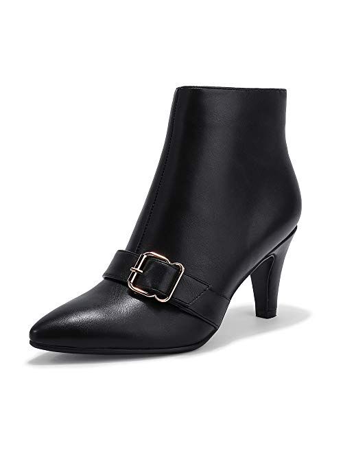 IDIFU Women's Clara-Z Pointed Toe High Heel Ankle Booties Zipper Buckle Strap Short Boots