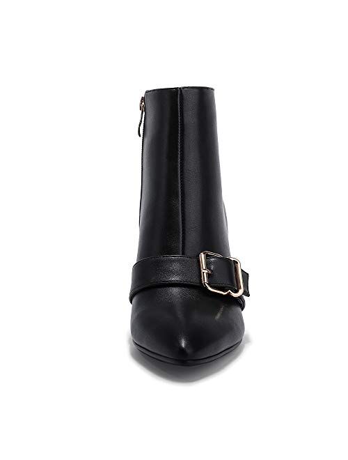 IDIFU Women's Clara-Z Pointed Toe High Heel Ankle Booties Zipper Buckle Strap Short Boots