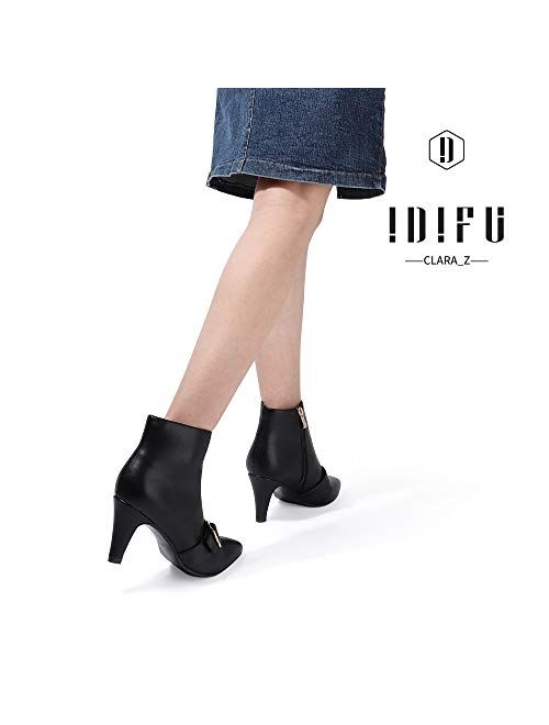 IDIFU Women's Clara-Z Pointed Toe High Heel Ankle Booties Zipper Buckle Strap Short Boots