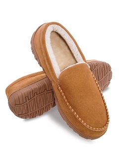 festooning Mens Slippers House Shoes with Memory Foam Moccasin Slipper with Non-Slip Rubber Sole Indoor Outdoor Men's Bedroom Slipper