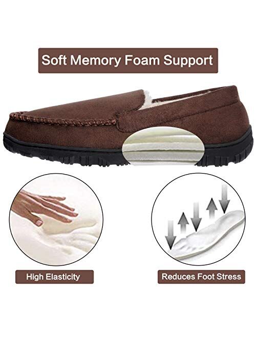 festooning Mens Slippers House Shoes with Memory Foam Moccasin Slipper with Non-Slip Rubber Sole Indoor Outdoor Men's Bedroom Slipper
