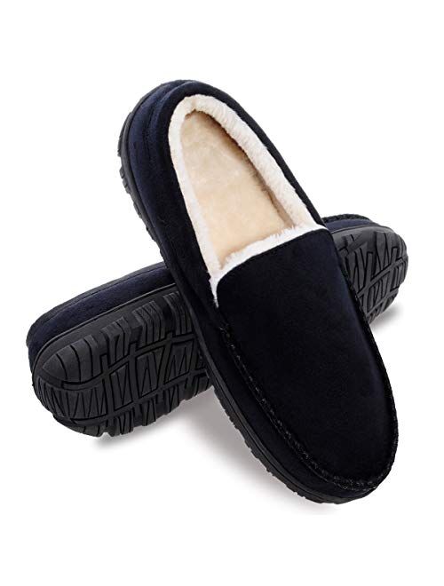 festooning Mens Slippers House Shoes with Memory Foam Moccasin Slipper with Non-Slip Rubber Sole Indoor Outdoor Men's Bedroom Slipper
