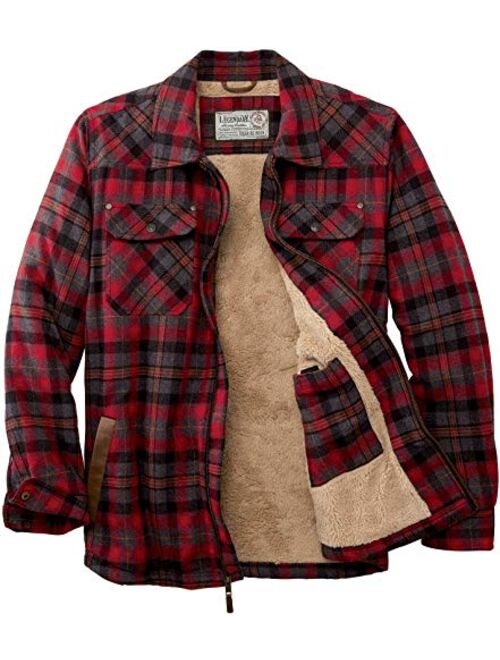 Legendary Whitetails mens Tough as Buck Berber Lined Flannel Shirt Jacket - Casual Zip Front Regular Fit Plaid Leather Trim