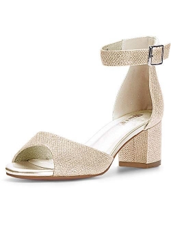 Women's Candie Low Block Heels Sandals Peep Toe Chunky Ankle Strap Wedding Dress Shoes