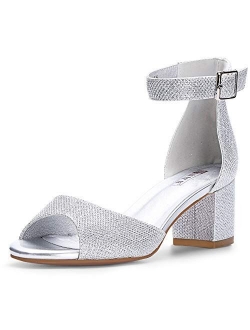 Women's Candie Low Block Heels Sandals Peep Toe Chunky Ankle Strap Wedding Dress Shoes