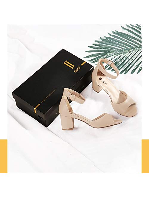 IDIFU Women's Candie Low Block Heels Sandals Peep Toe Chunky Ankle Strap Wedding Dress Shoes